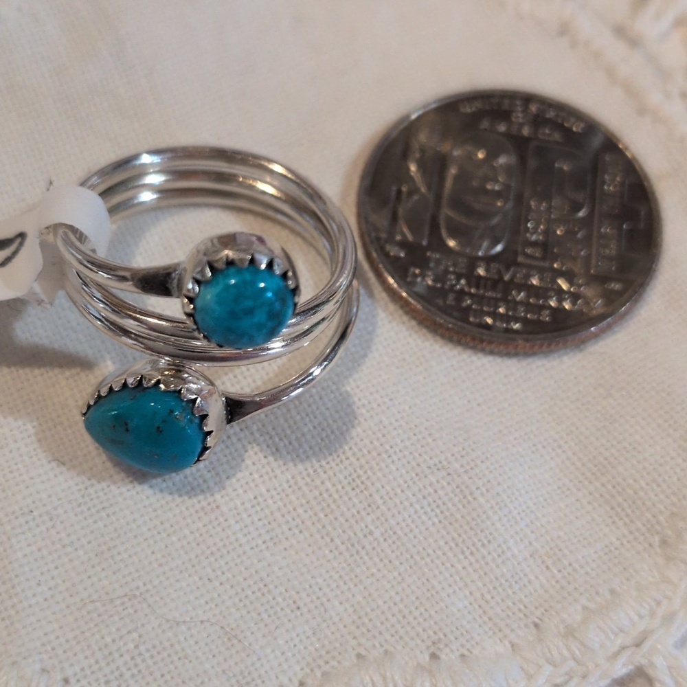 Sterling Silver Sleeping Beauty Double Stone Bypass Ring - Picture 3 of 5